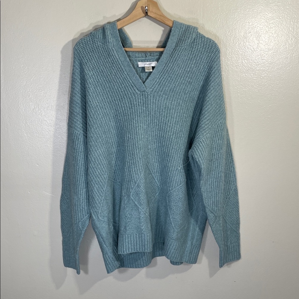 NWOT CJ Banks V-Neck Hooded Sweater in Minty Teal